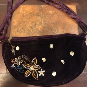 Purple velvet embroidered purse